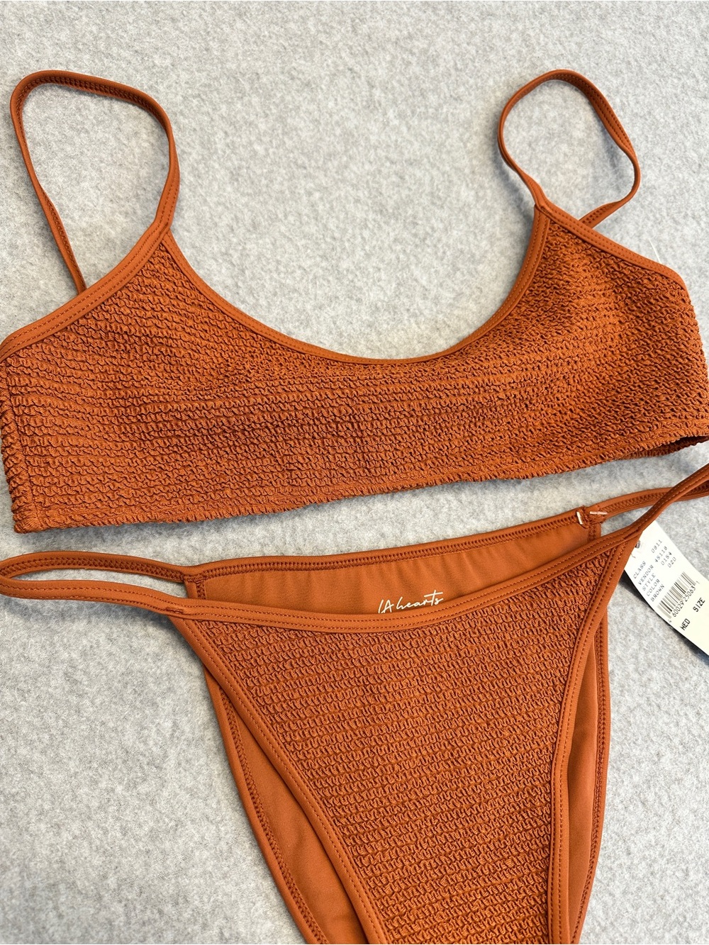 PacSun Textured Rust Scoop Bikini Top & High-Leg Bottom - Brown - Picture 2 of 6